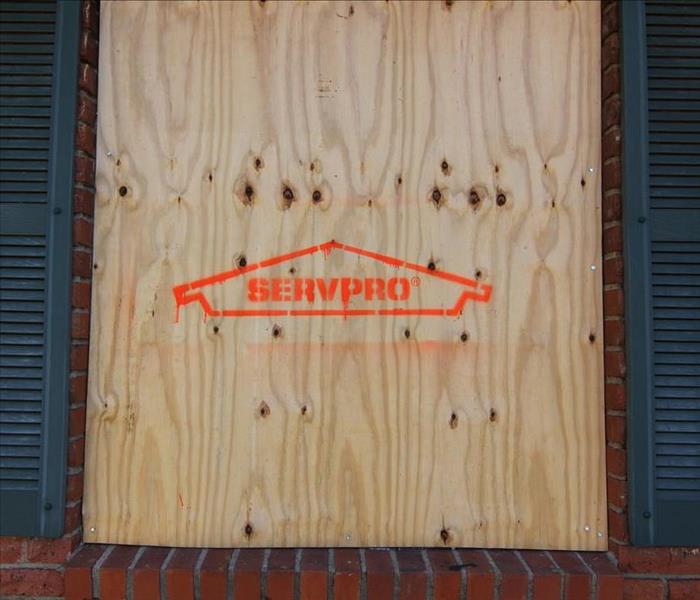board up door with servpro logo